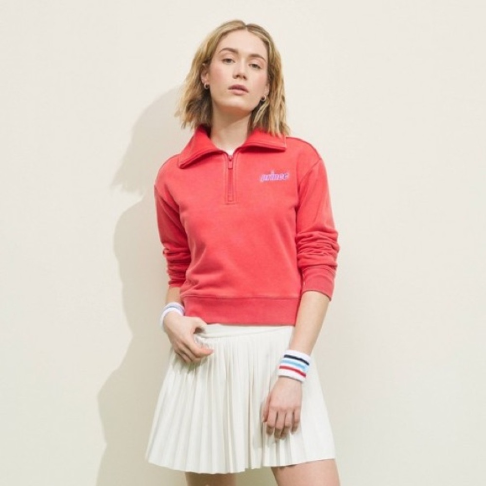 NWT! Prince Pickleball Women's French Terry 1/4 Zip Pullover Sweatshirt - Red XS